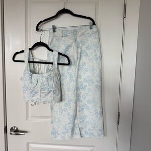 BRAND NEW 2PC For Love And Lemons Chantal Denim Corset Top And Midi Skirt